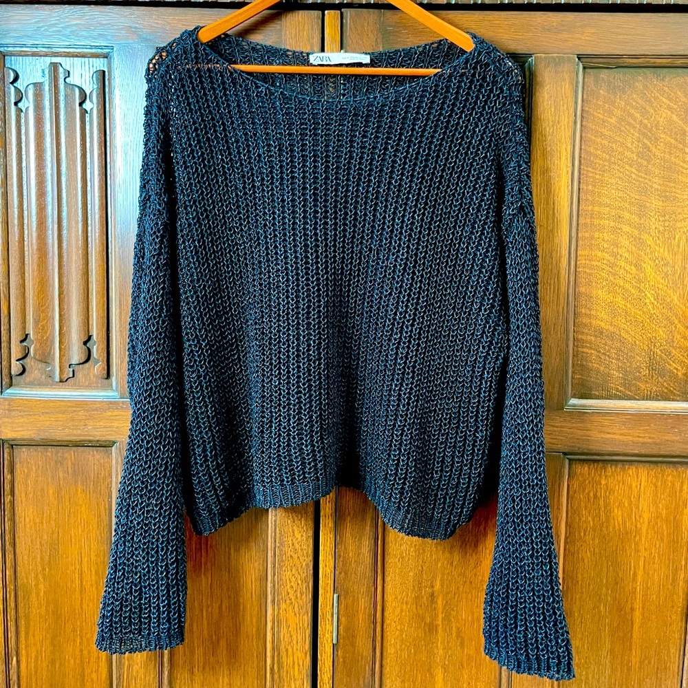 Zara black mesh knit sweater, size M